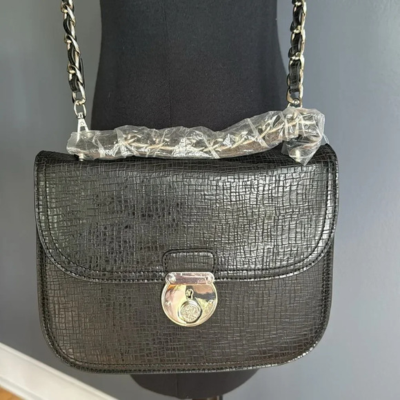 CXL by Christian Lacroix black faux alligator texture woven chain crossbody bag. - Picture 4 of 7